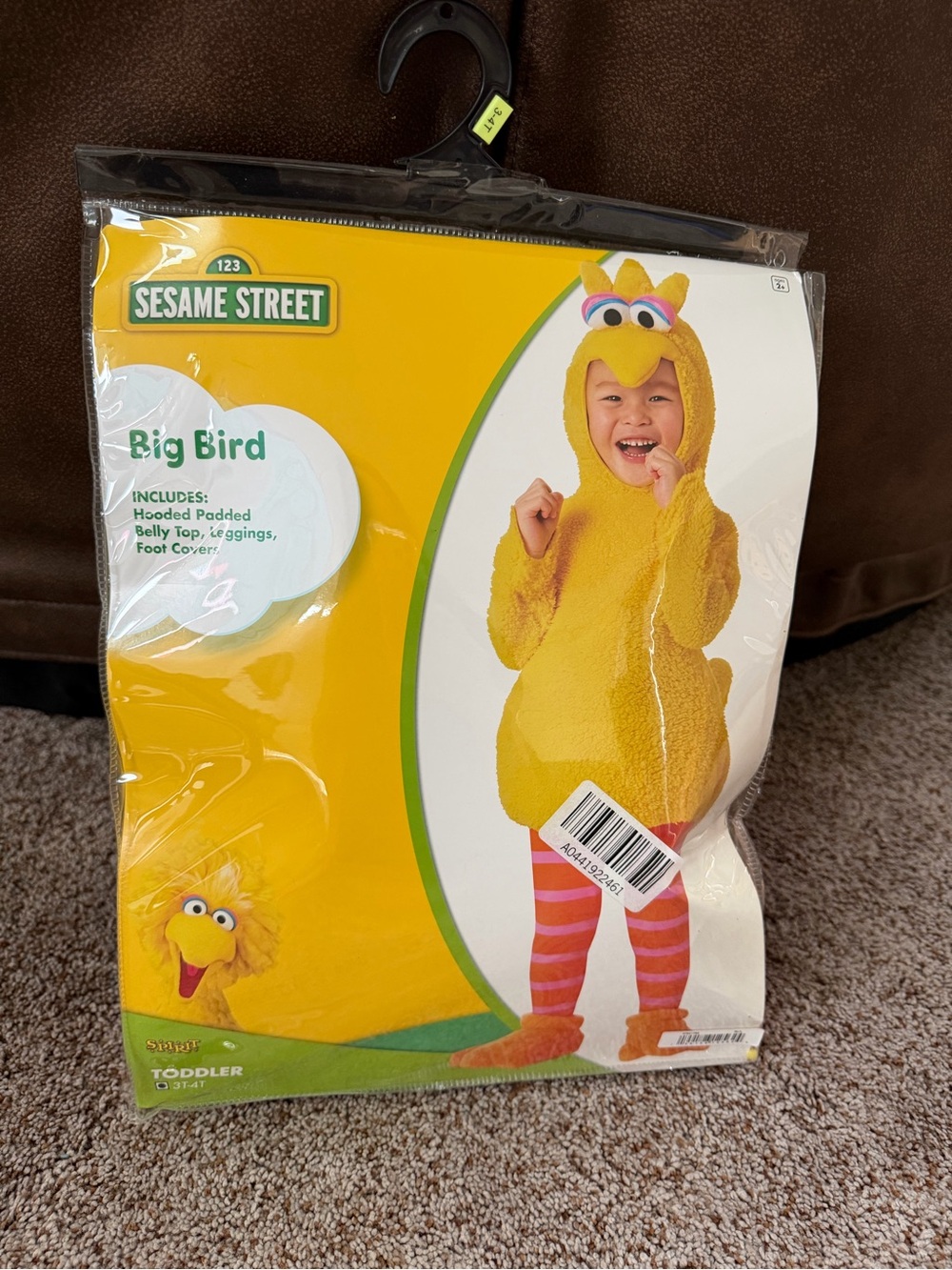 Sesame Street Big Bird Costume in Bright Yellow with Pink Striped Leggings